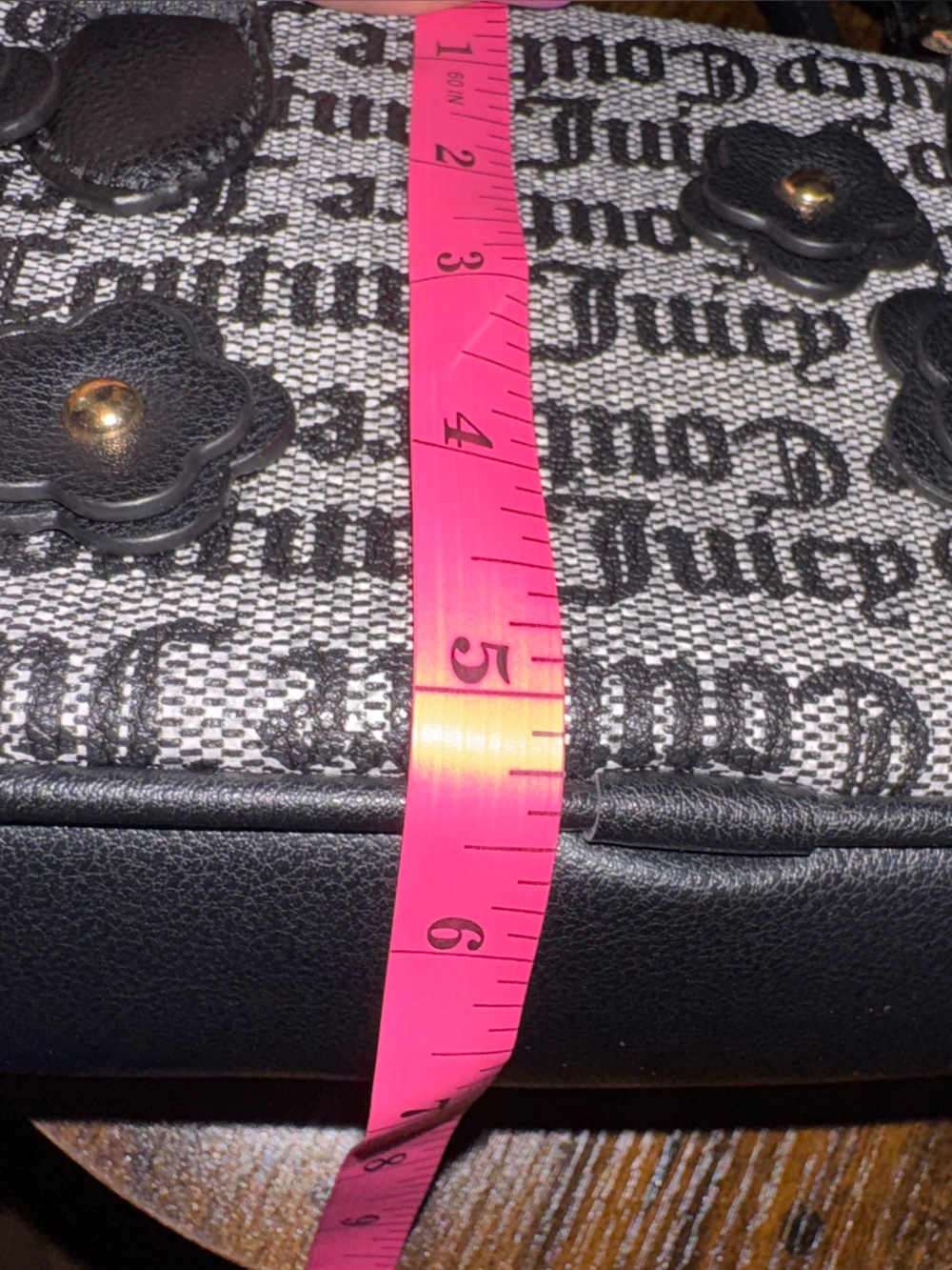 Juicy Couture Black and Gray Floral Logo Dome Satchel - Picture 7 of 9